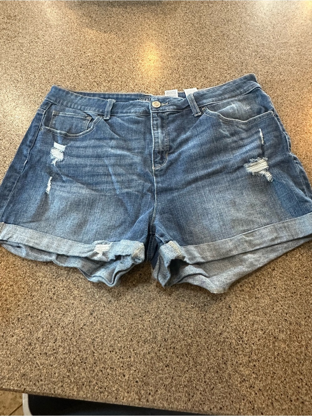 Time and Tru Distressed Rolled-Hem Denim Shorts - Blue